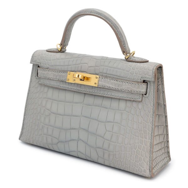 Hermes Mini Kelly II Gris Perle Matte Crocodile Gold Hardware