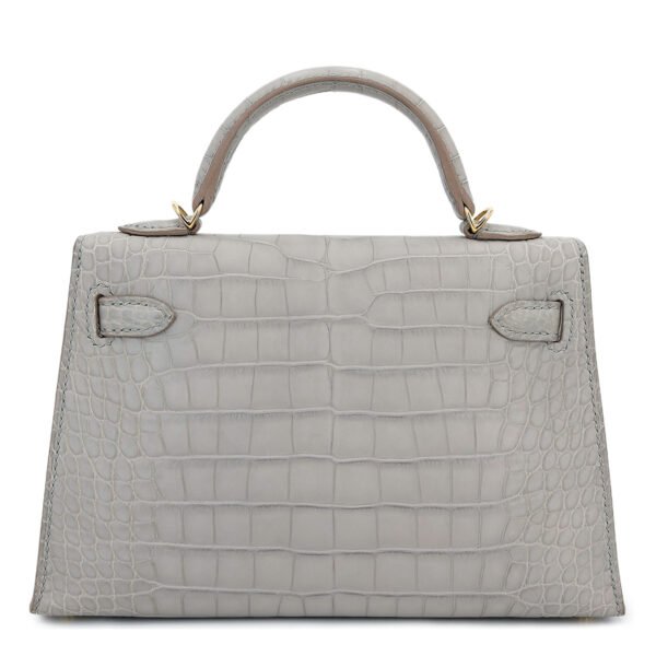 Hermes Mini Kelly II Gris Perle Matte Crocodile Gold Hardware