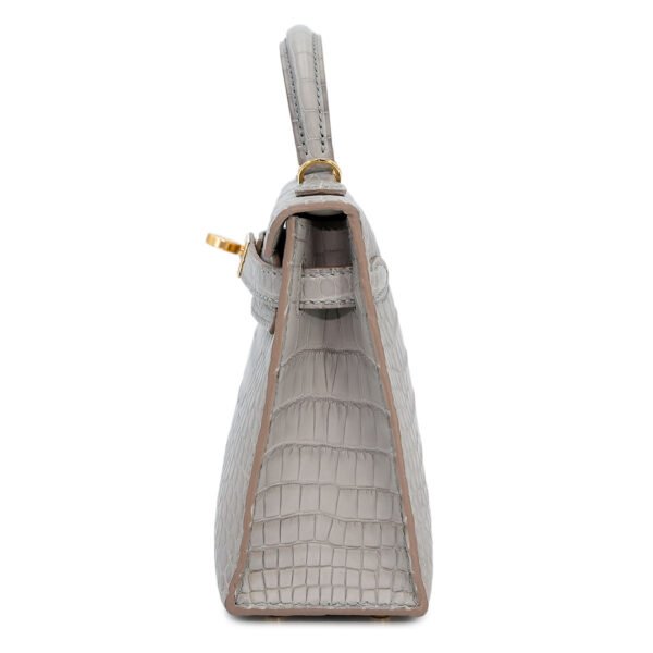 Hermes Mini Kelly II Gris Perle Matte Crocodile Gold Hardware
