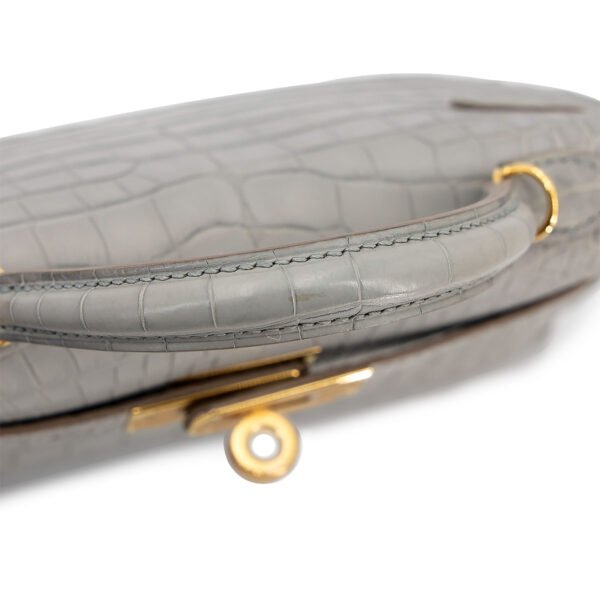 Hermes Mini Kelly II Gris Perle Matte Crocodile Gold Hardware