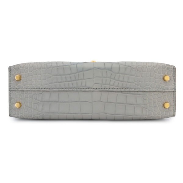 Hermes Mini Kelly II Gris Perle Matte Crocodile Gold Hardware