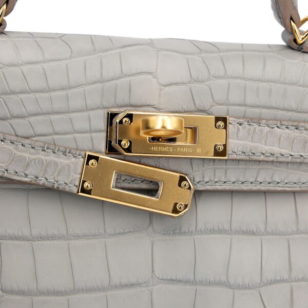 Hermes Mini Kelly II Gris Perle Matte Crocodile Gold Hardware