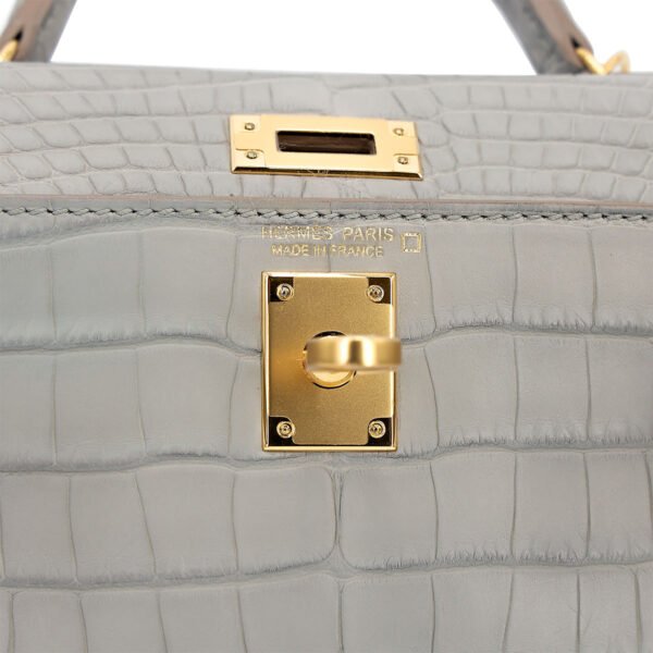 Hermes Mini Kelly II Gris Perle Matte Crocodile Gold Hardware
