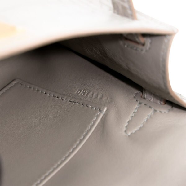 Hermes Mini Kelly II Gris Perle Matte Crocodile Gold Hardware