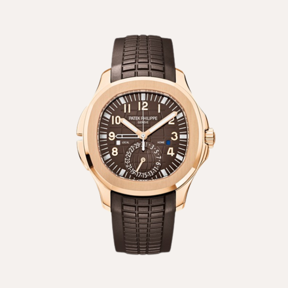 Patek Philippe Aquanaut 5164R-001 40.8mm, Rose Gold, Brown Embossed Dial, Dark Brown Polymer Tropical Strap, Rose Gold Bezel.