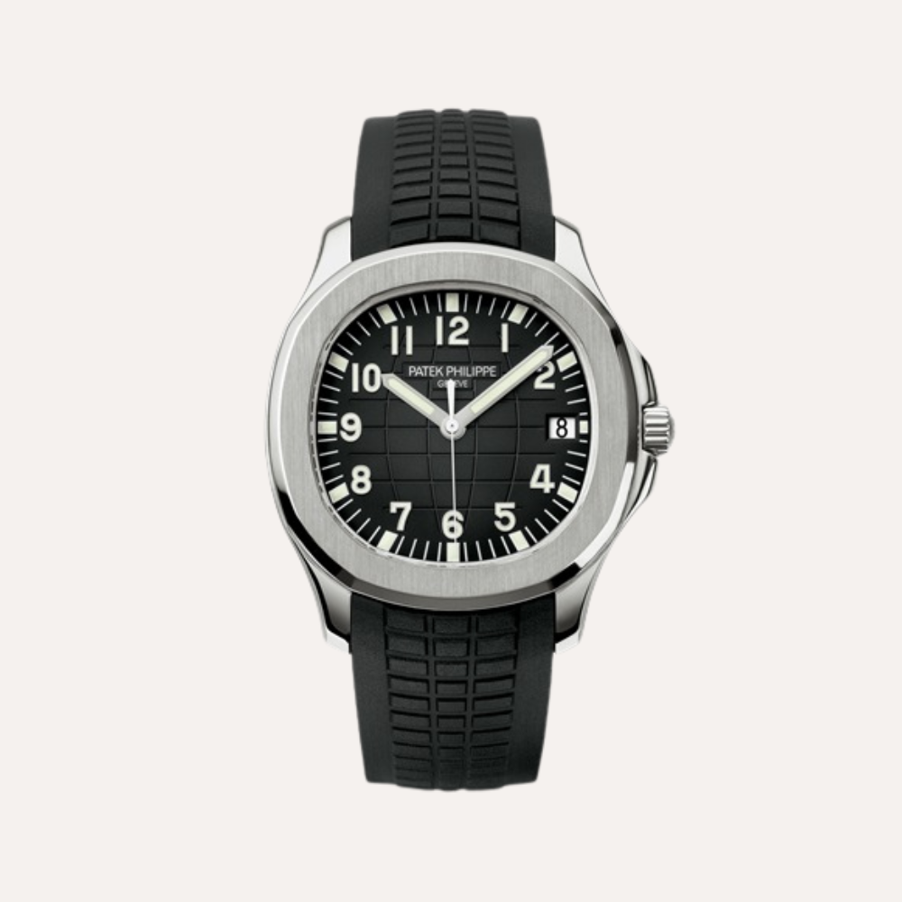 Patek Philippe Aquanaut 5167A-001 40.8mm, Stainless Steel, Black Embossed Dial, Black Tropical Strap, Stainless Steel Bezel.
