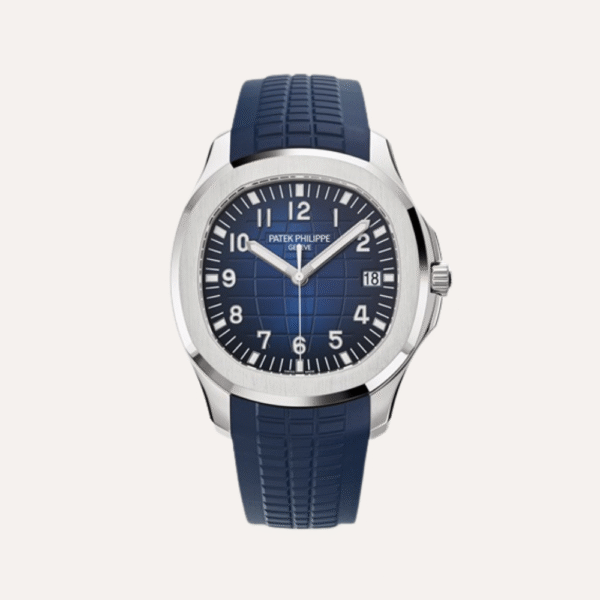 Patek Philippe Aquanaut 5168G-001 42.2mm, White Gold, Blue-Black Gradated Embossed Dial, Midnight Blue Tropical Strap, White Gold Bezel.