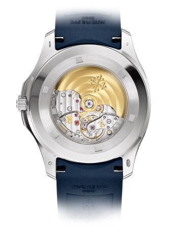 Patek Philippe Aquanaut 5168G-001 42.2mm, White Gold, Blue-Black Gradated Embossed Dial, Midnight Blue Tropical Strap, White Gold Bezel.