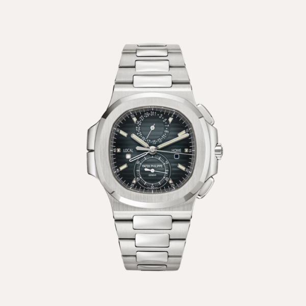 Patek Philippe Nautilus 5990/1A-011, 40.5mm, Stainless Steel, Blue Ray Sunburst Dial, Travel Time Chronograph.