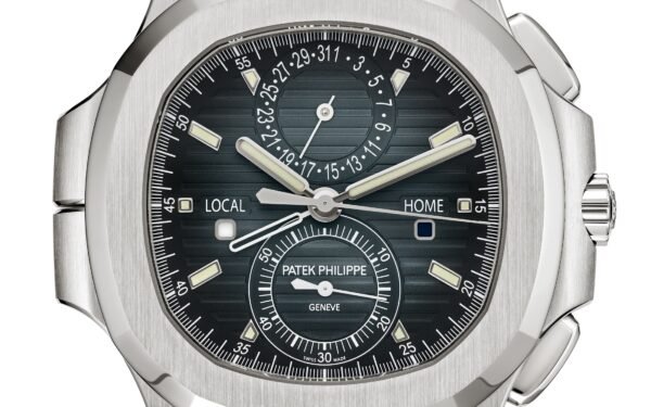 Patek Philippe Nautilus 5990/1A-011, 40.5mm, Stainless Steel, Blue Ray Sunburst Dial, Travel Time Chronograph.