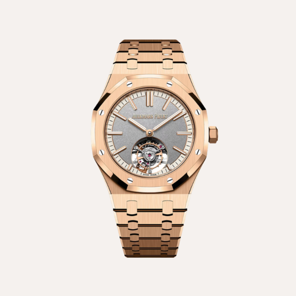 Audemars Piguet Royal Oak Flying Tourbillon 41mm, Pink Gold, Sandblasted Ivory & Grey Dial