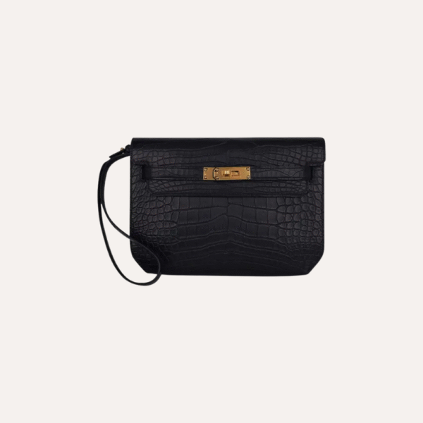 Hermes Kelly Depeche 25 Croco Black Gold Hardware