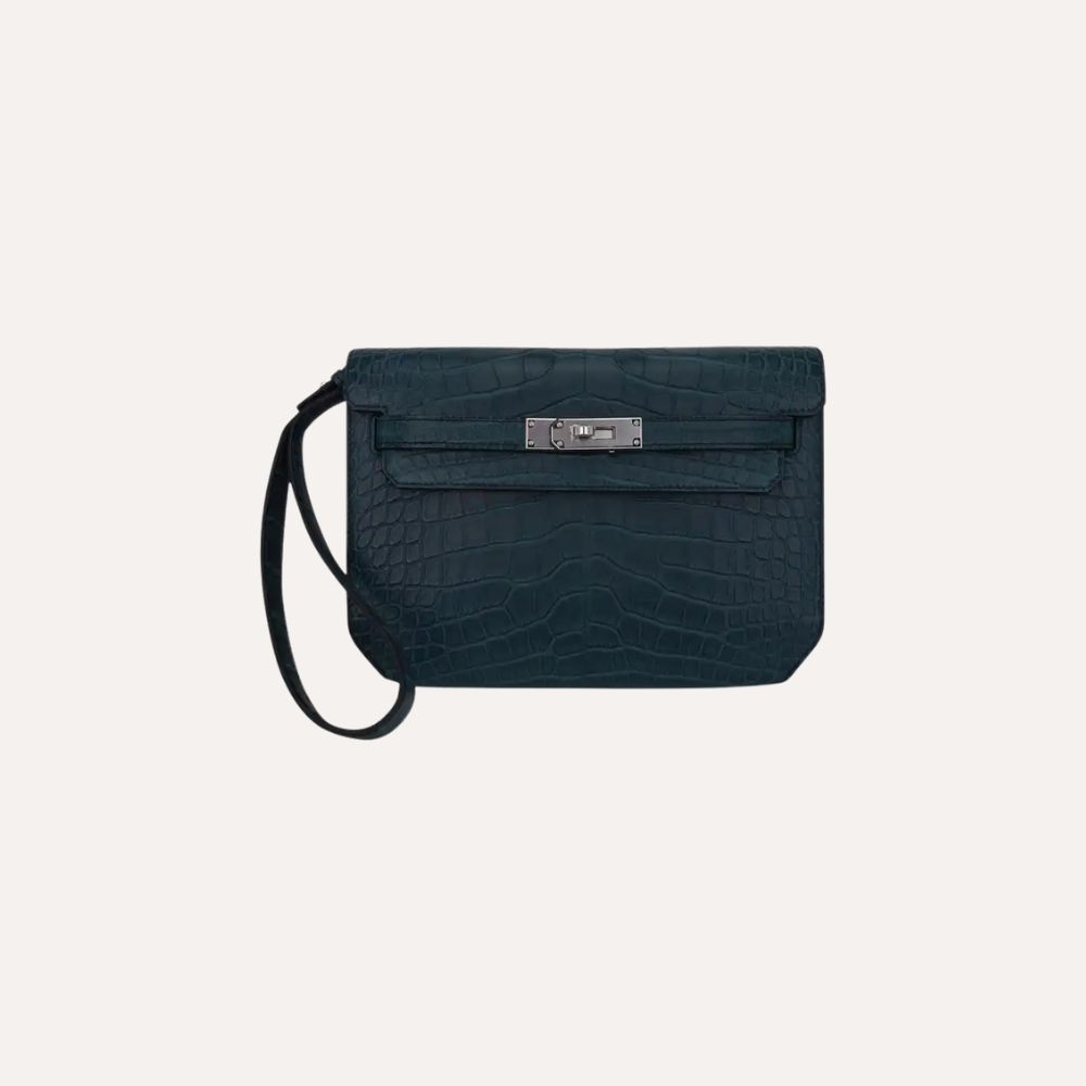 Hermes Kelly Depeche 25 Croco Vert Rousseau Palladium Hardware