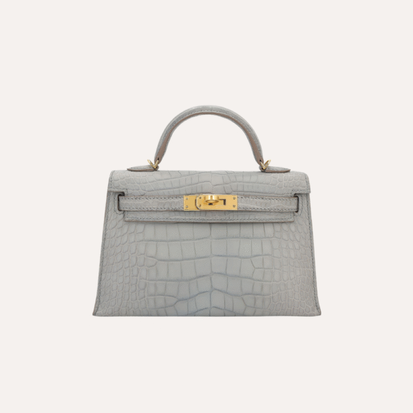 Hermes Mini Kelly II Gris Perle Matte Crocodile Gold Hardware