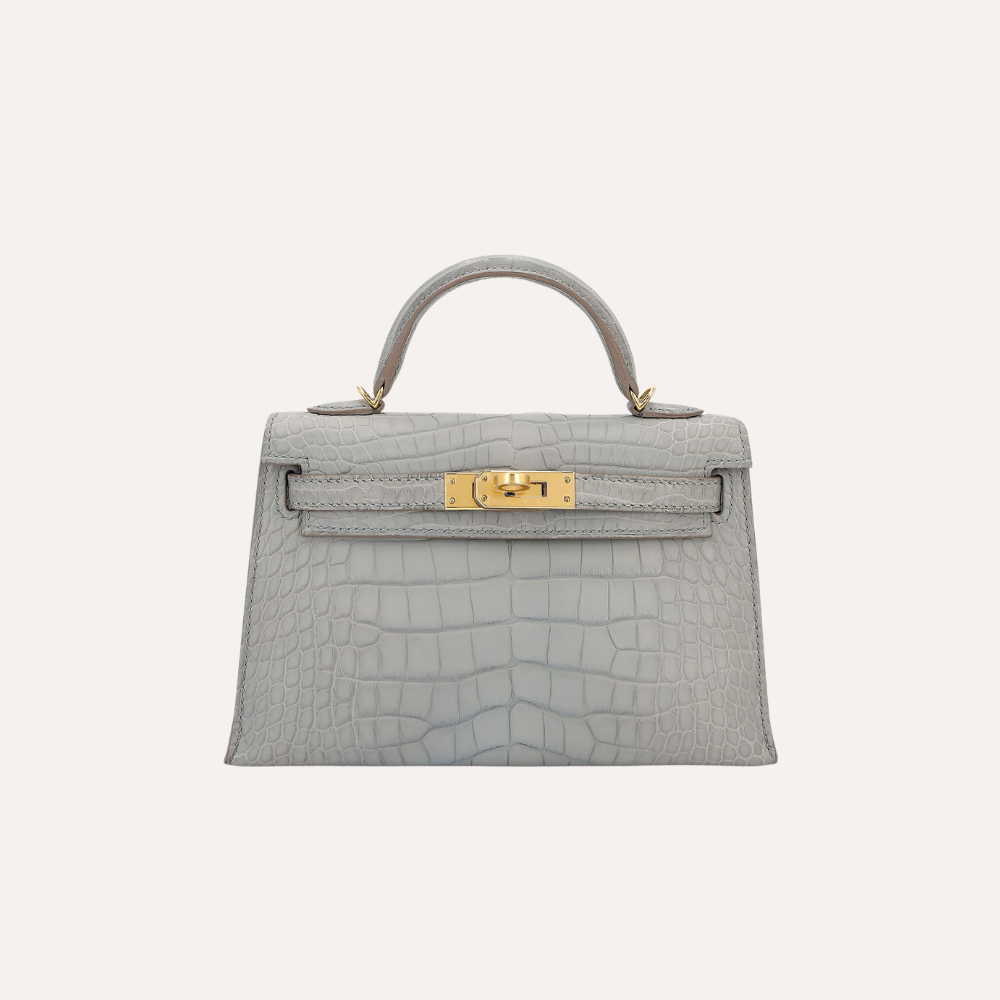 Hermes Mini Kelly II Gris Perle Matte Crocodile Gold Hardware