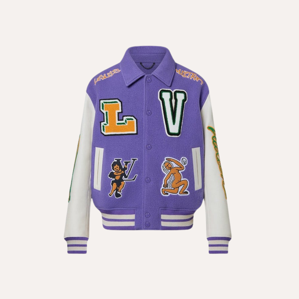 Louis Vuitton Multi-Patches Mixed Leather Varsity Blouson Men's Fig