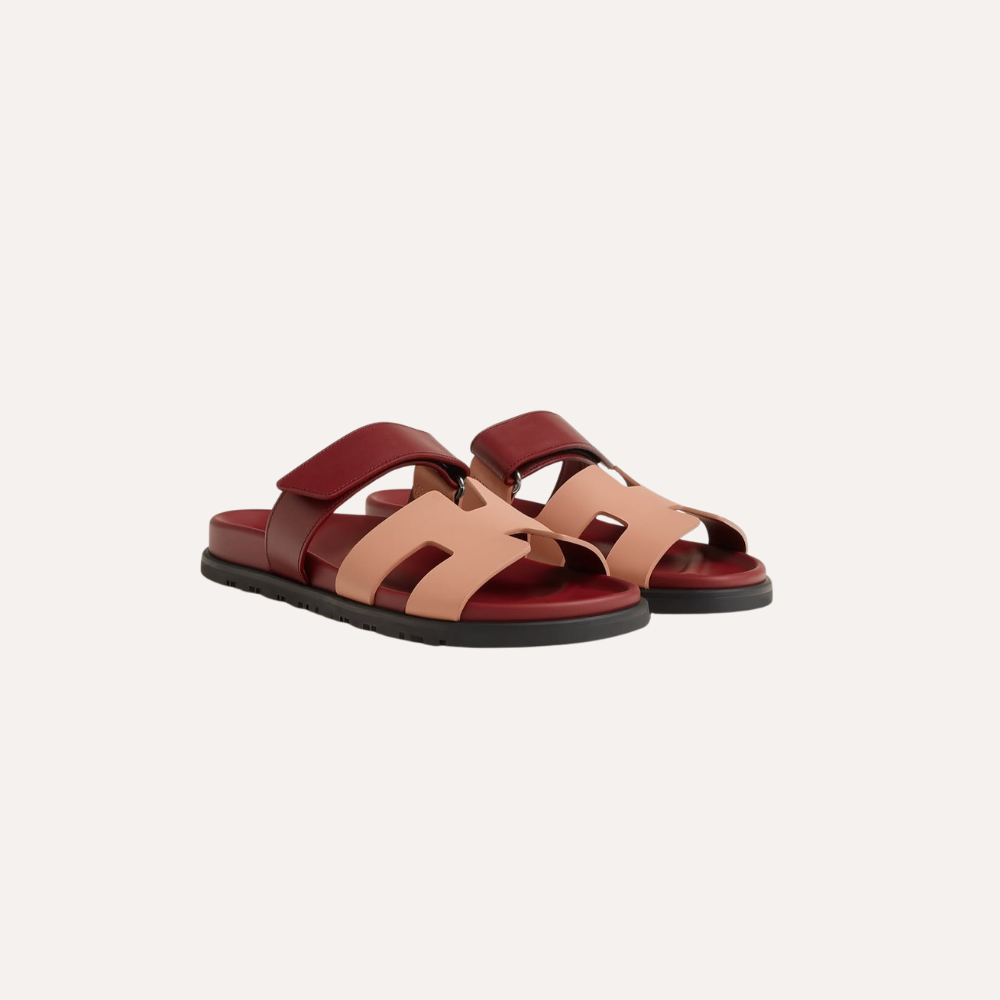 Hermes Chypre  Sandal Beige Perlino / Rouge H