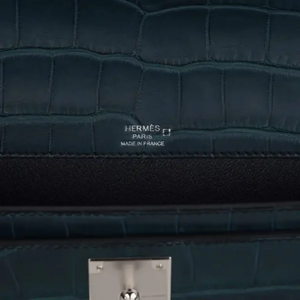 Hermes Kelly Depeche 25 Croco Vert Rousseau Palladium Hardware
