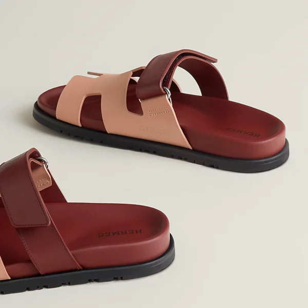 Hermes Chypre  Sandal Beige Perlino / Rouge H