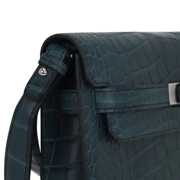 Hermes Kelly Depeche 25 Croco Vert Rousseau Palladium Hardware
