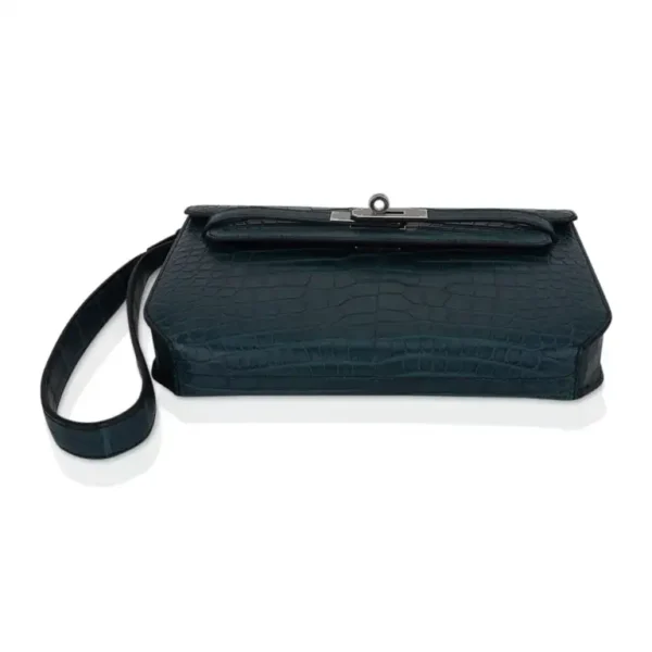 Hermes Kelly Depeche 25 Croco Vert Rousseau Palladium Hardware