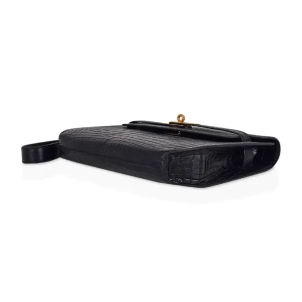 Hermes Kelly Depeche 25 Croco Black Gold Hardware