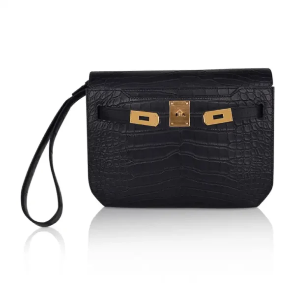 Hermes Kelly Depeche 25 Croco Black Gold Hardware