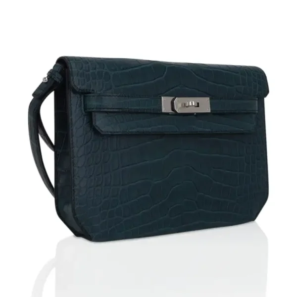 Hermes Kelly Depeche 25 Croco Vert Rousseau Palladium Hardware