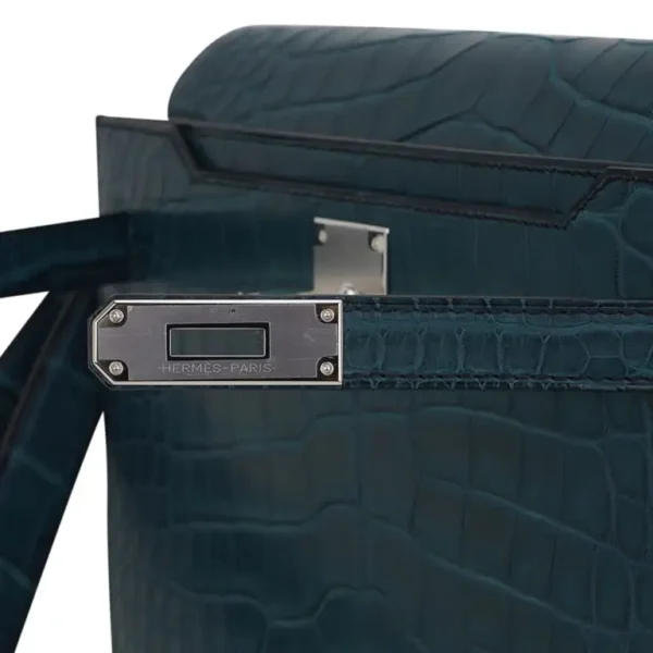 Hermes Kelly Depeche 25 Croco Vert Rousseau Palladium Hardware