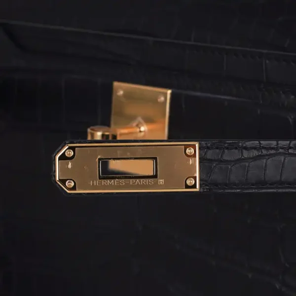 Hermes Kelly Depeche 25 Croco Black Gold Hardware