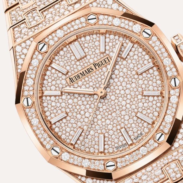 Audemars Piguet Royal Oak Selfwinding 37mm, Pink Gold, Snow-Set Brilliant-Cut Diamonds, Baguette-Cut Diamond Hour Markers