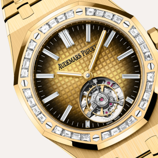 Audemars Piguet Royal Oak Flying Tourbillon 41mm, Yellow Gold, Smoked Gold-Toned Dial, Baguette Diamond Bezel