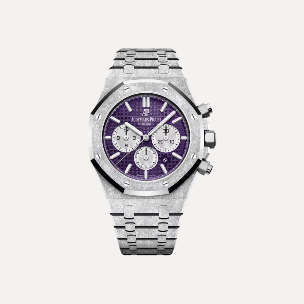 Audemars Piguet Frosted Gold Chronograph 41mm, White Gold, Purple Dial